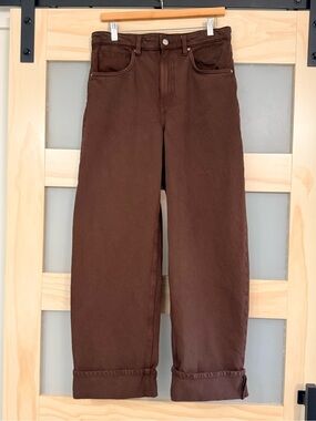 MANGO Chocolate Brown Cuffed Balloon Barrel Jeans Size 6